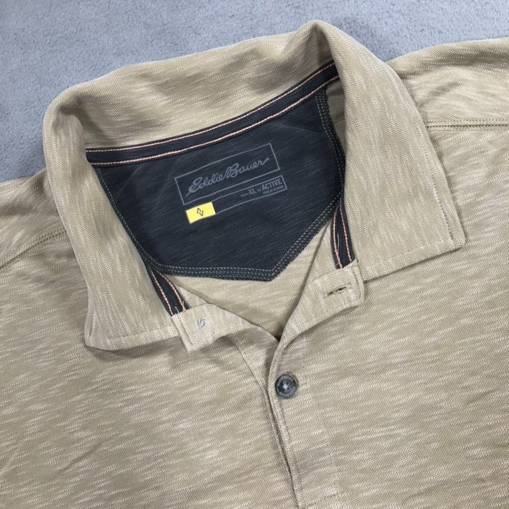 Eddie Bauer Travex Polo Shirt Men's Extra Large Beige Short Sleeve Tencel Blend